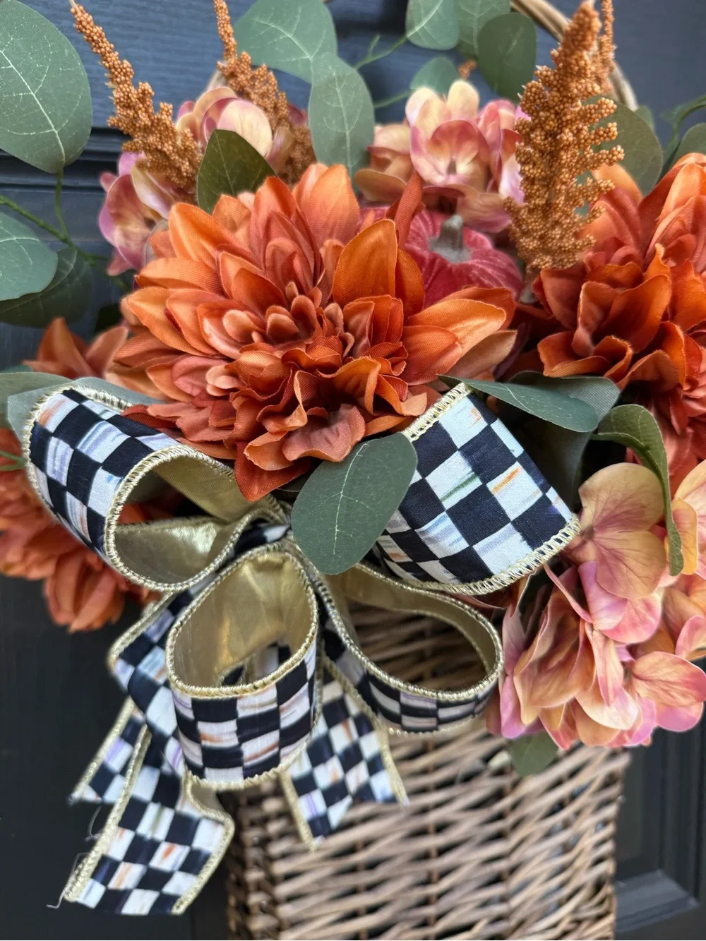 MacKenzie-Childs inspired Orange and Green Fall Floral Door Basket
